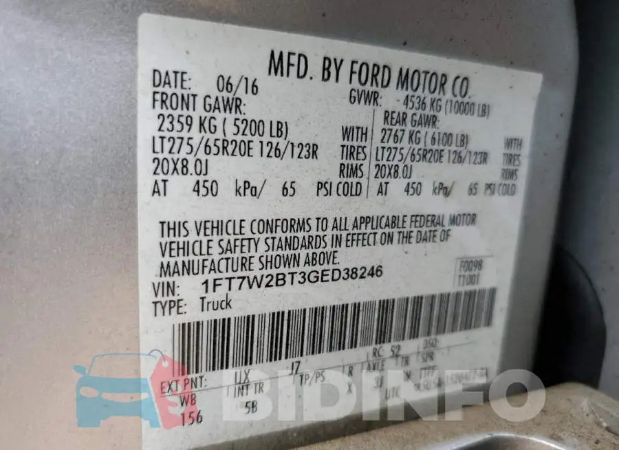 1FT7W2BT3GED38246 Photo# 12