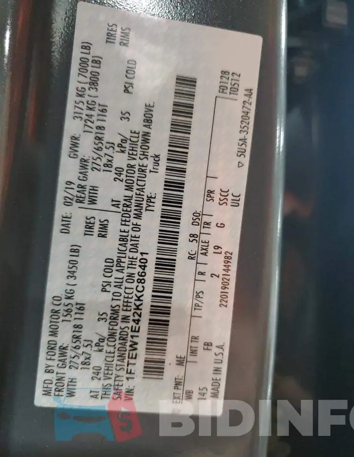 1FTEW1E42KKC86401 Photo# 13