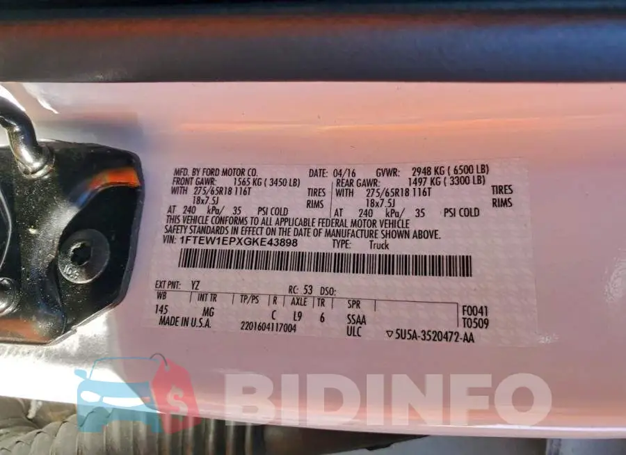 1FTEW1EPXGKE43898 Photo# 12