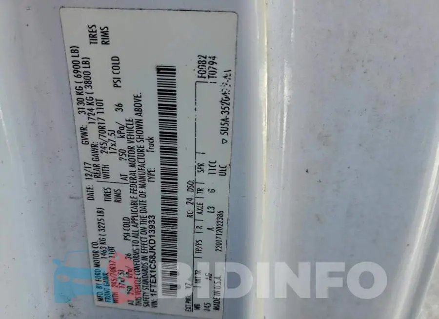1FTEX1C58JKD13933 Photo# 14