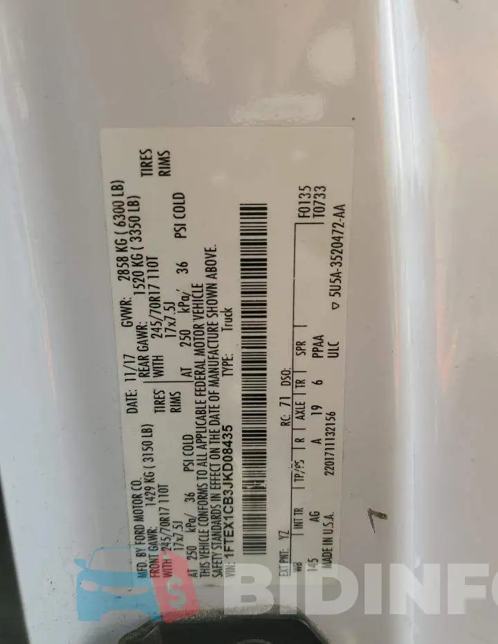 1FTEX1CB3JKD08435 Photo# 12