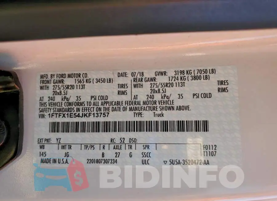 1FTFX1E54JKF13757 Photo# 12