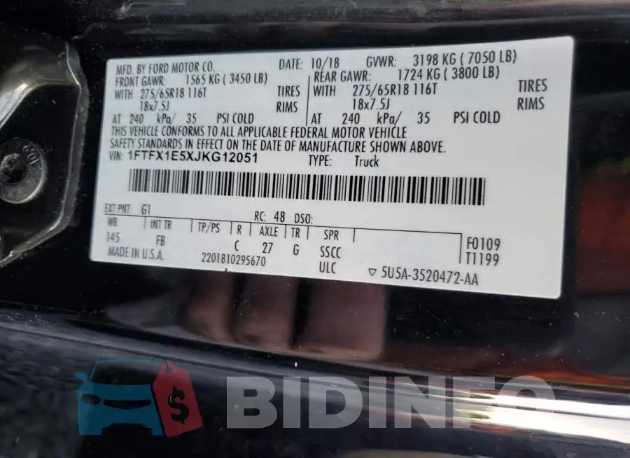 1FTFX1E5XJKG12051 Photo# 12