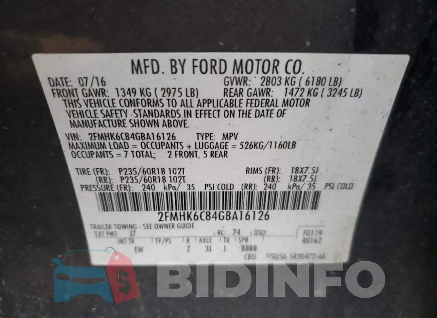 2FMHK6C84GBA16126 Photo# 13