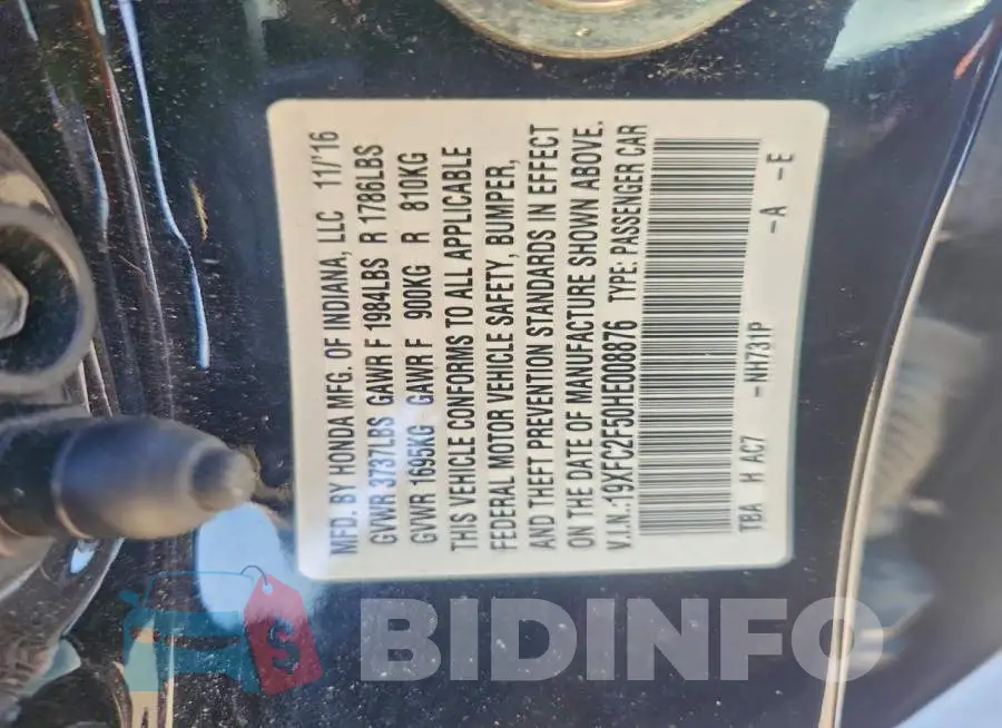 19XFC2F50HE008876 Photo# 12