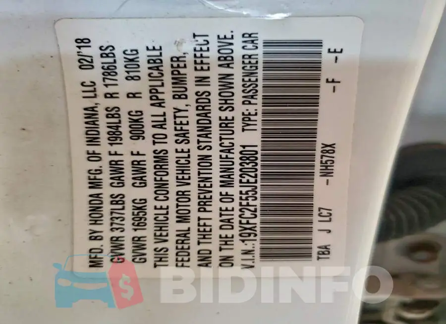 19XFC2F55JE203801 Photo# 12