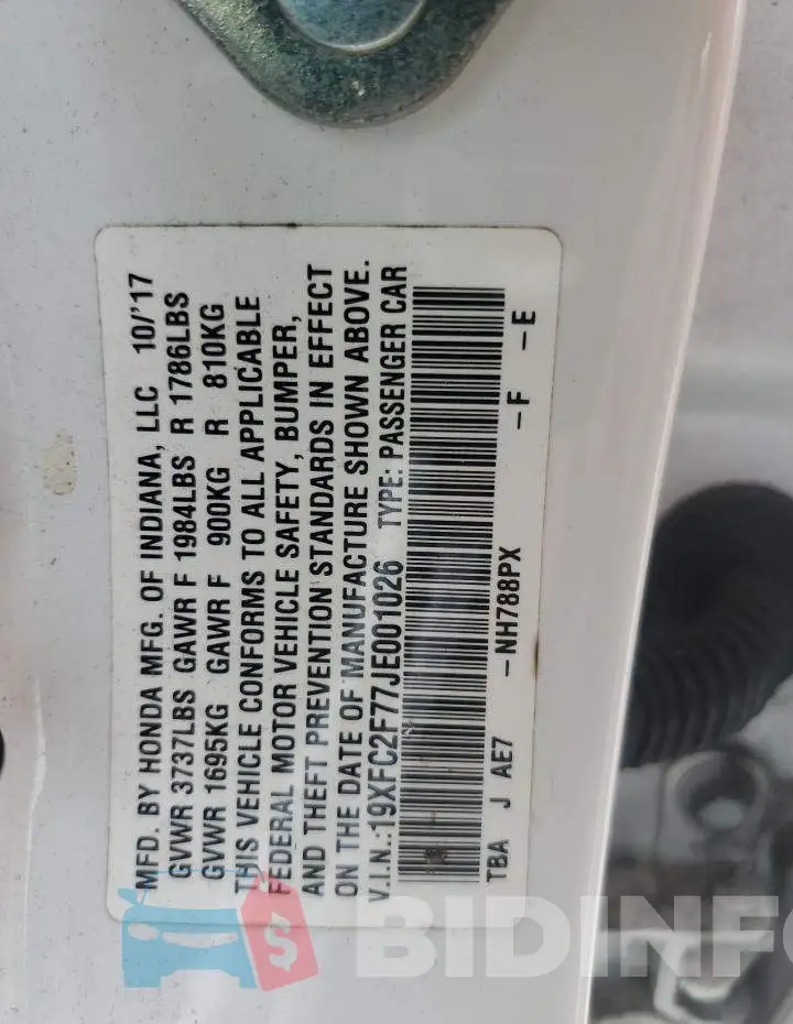 19XFC2F77JE001026 Photo# 12