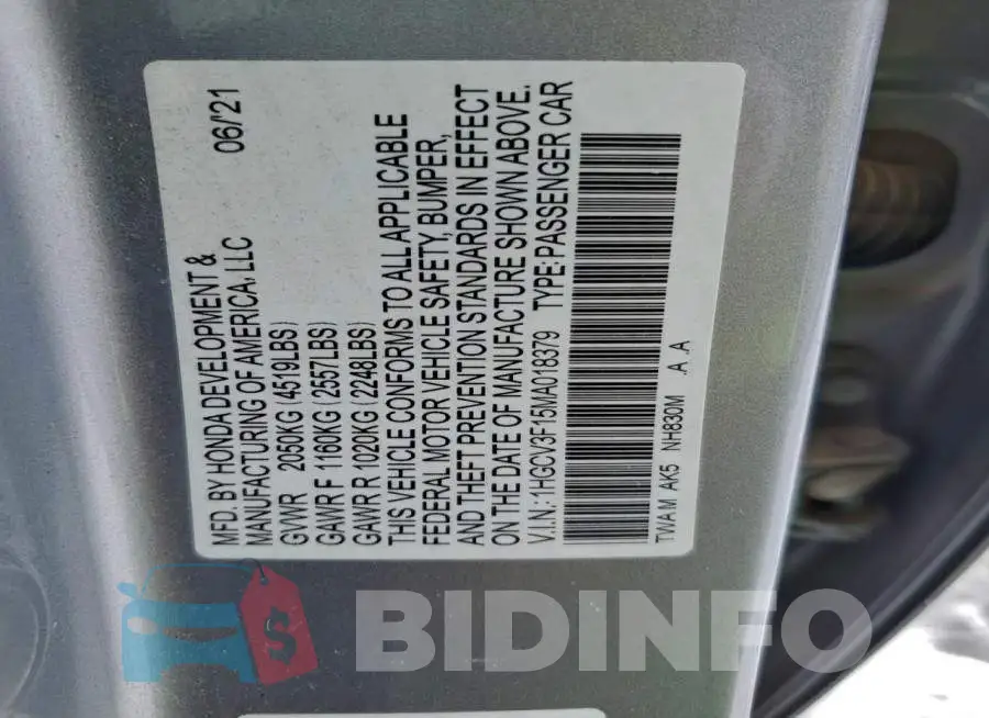 1HGCV3F15MA018379 Photo# 12