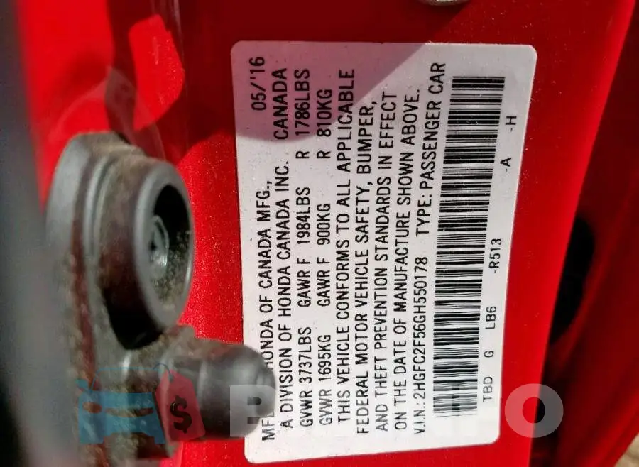 2HGFC2F56GH550178 Photo# 10