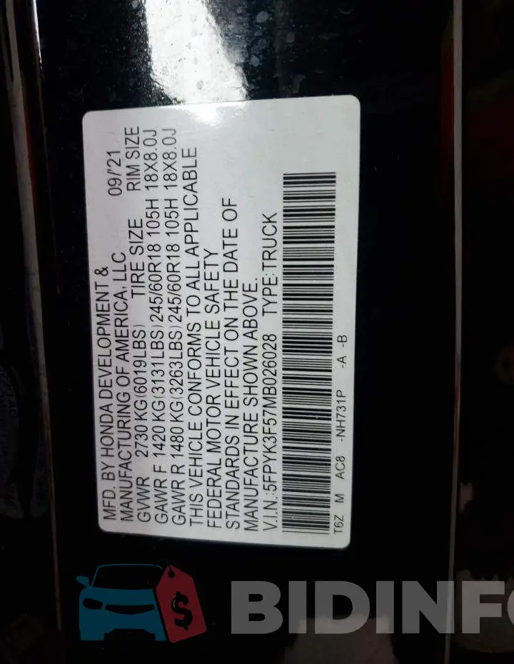 5FPYK3F57MB026028 Photo# 12