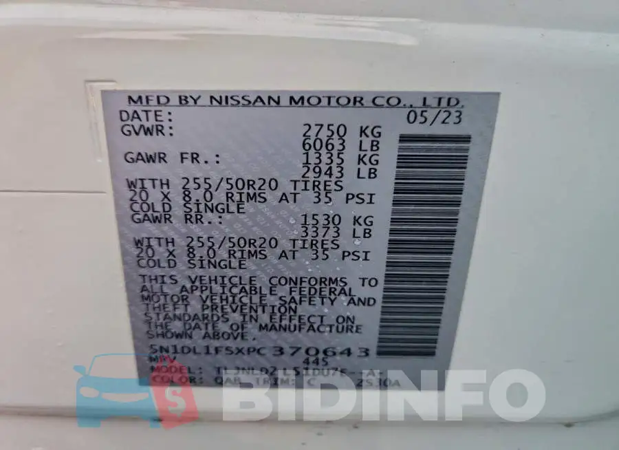 5N1DL1FSXPC370643 Photo# 13