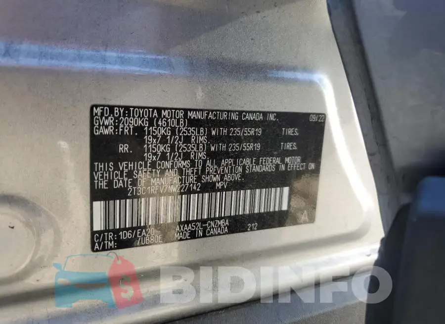 2T3C1RFV7NW227142 Photo# 13