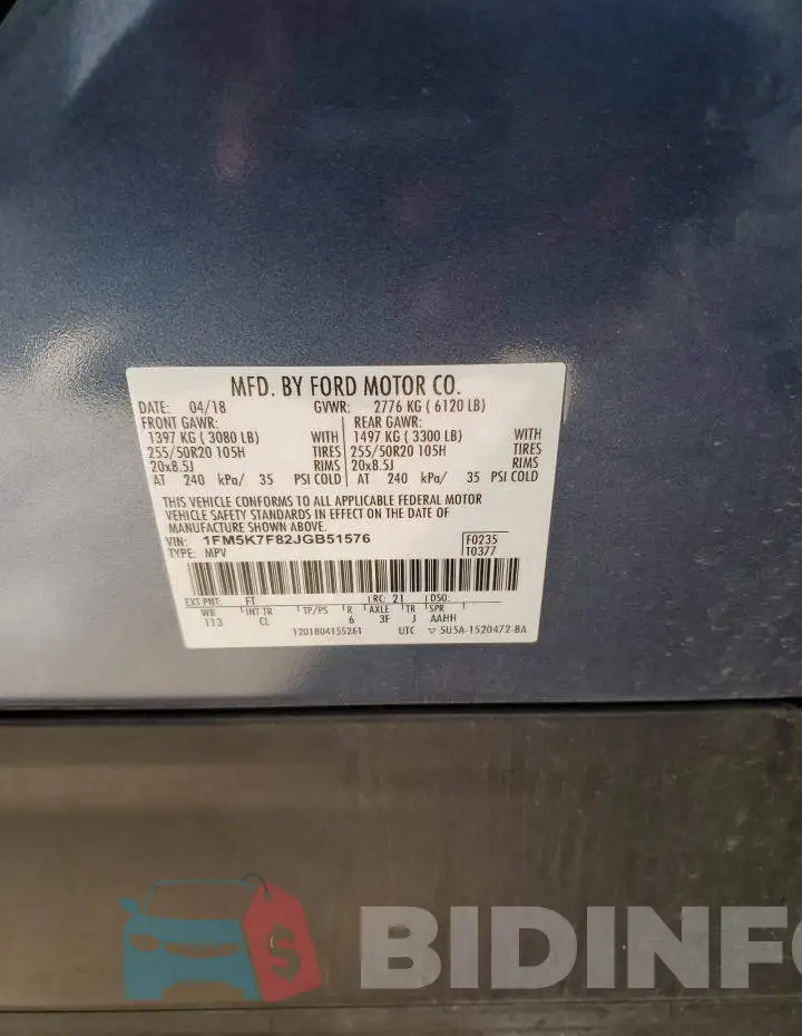 1FM5K7F82JGB51576 Photo# 14