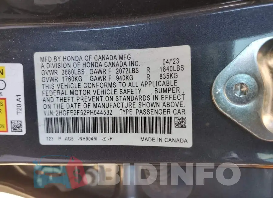 2HGFE2F52PH544582 Photo# 13