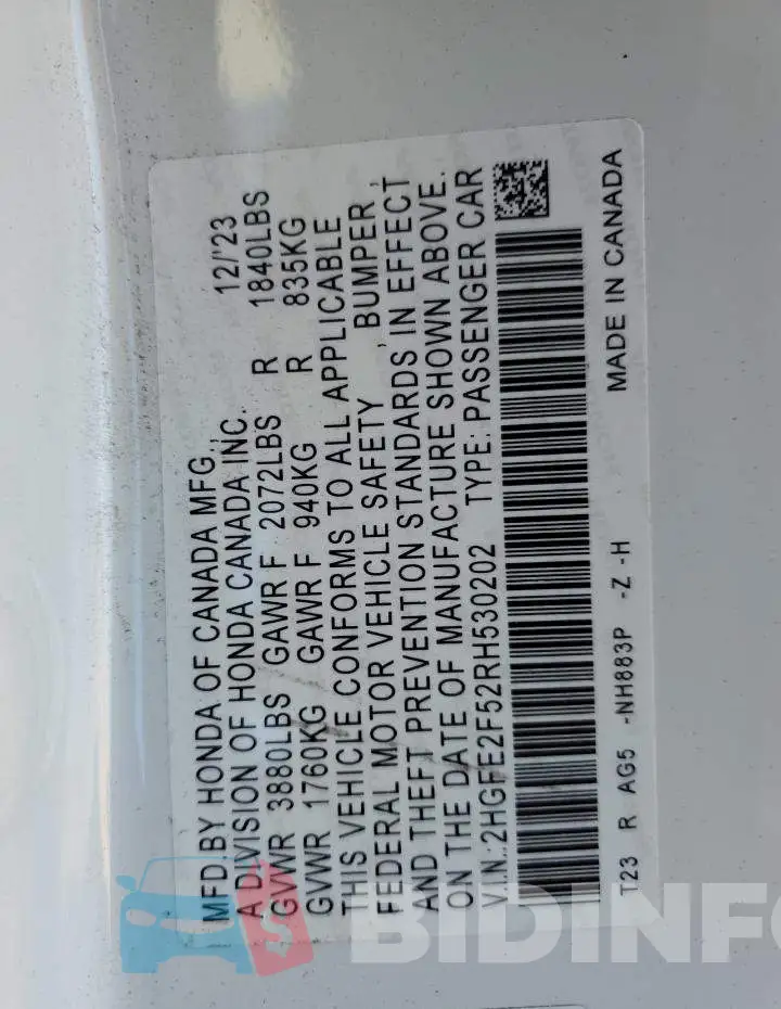 2HGFE2F52RH530202 Photo# 12