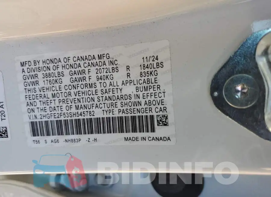 2HGFE2F53SH545782 Photo# 13
