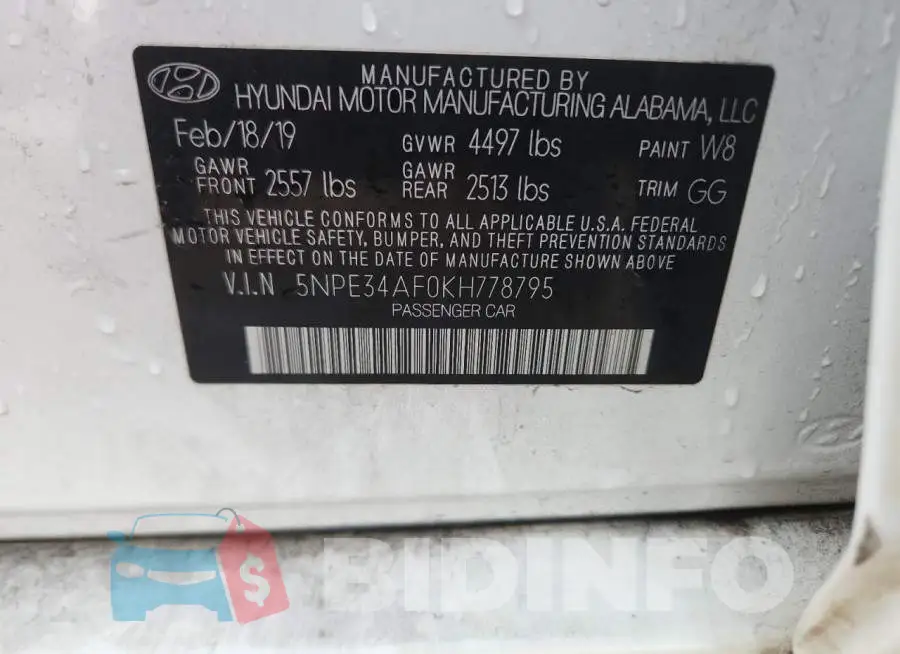 5NPE34AF0KH778795 Photo# 12