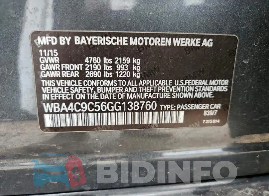 WBA4C9C56GG138760 Photo# 12