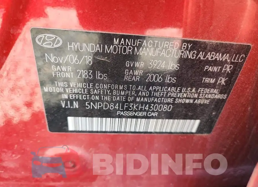 5NPD84LF3KH430080 Photo# 12