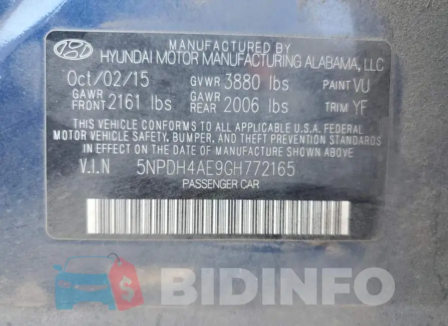 5NPDH4AE9GH772165 Photo# 12