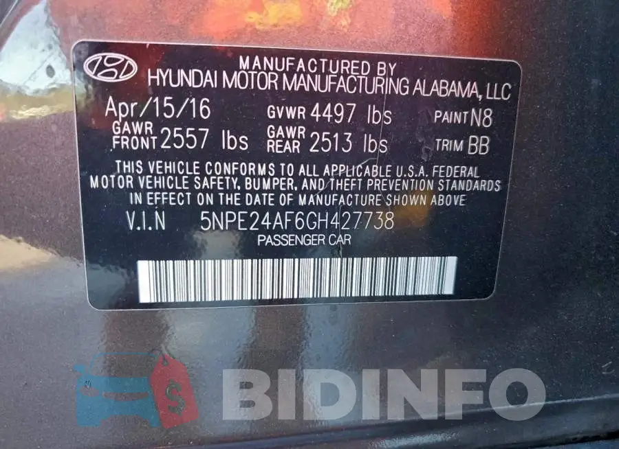 5NPE24AF6GH427738 Photo# 12