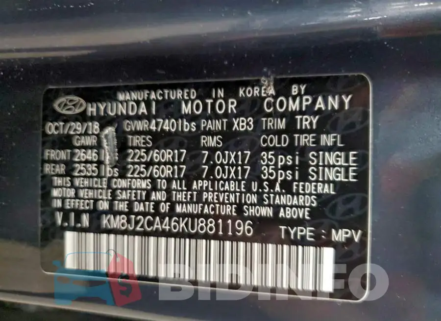 KM8J2CA46KU881196 Photo# 14