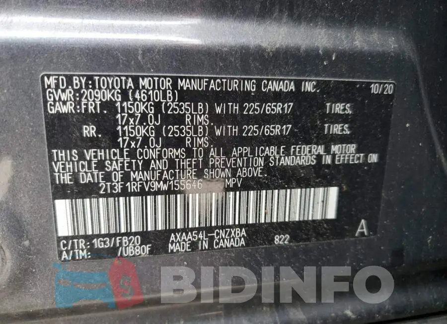 2T3F1RFV9MW155646 Photo# 13