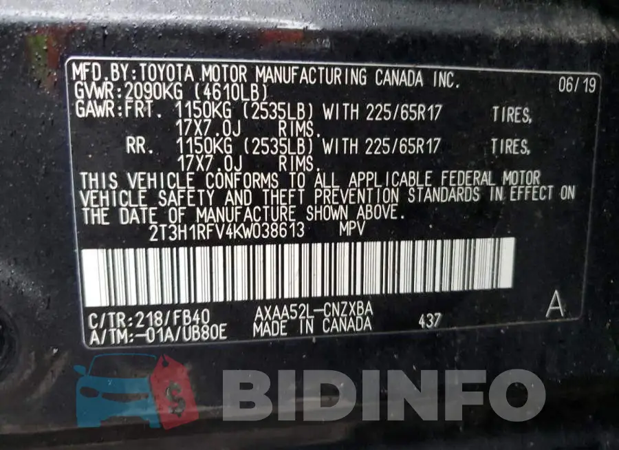 2T3H1RFV4KW038613 Photo# 13