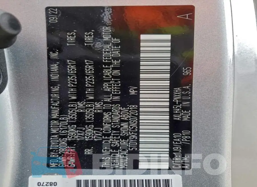 5TDYSKFC5NS072018 Photo# 14
