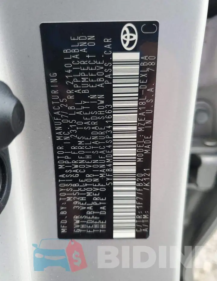 5YFB4MDE4SP341663 Photo# 12