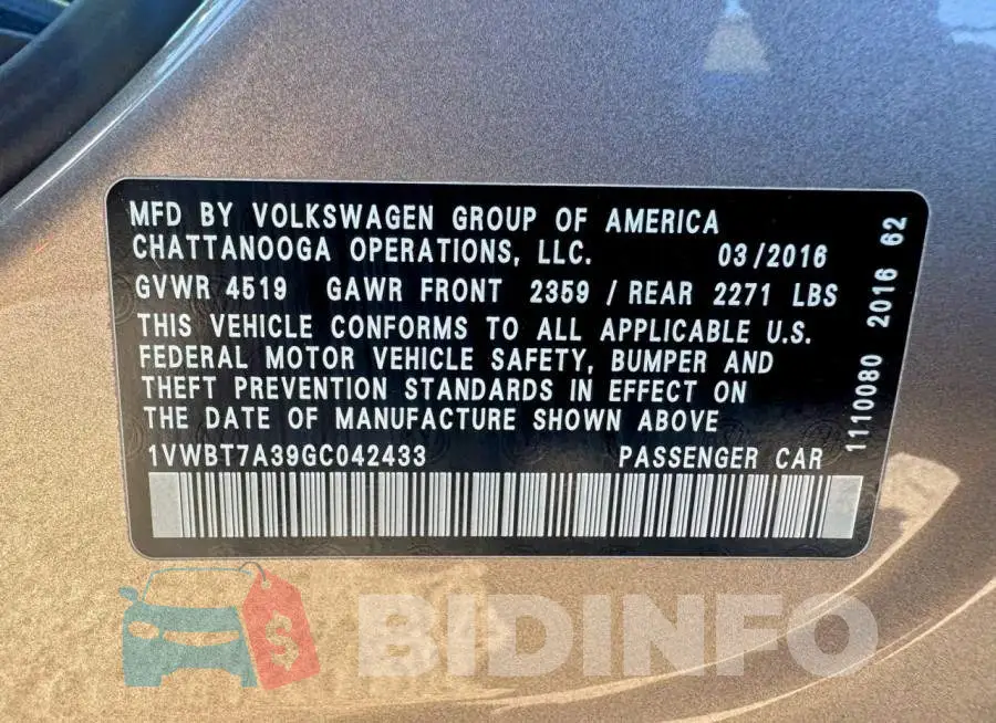 1VWBT7A39GC042433 Photo# 10