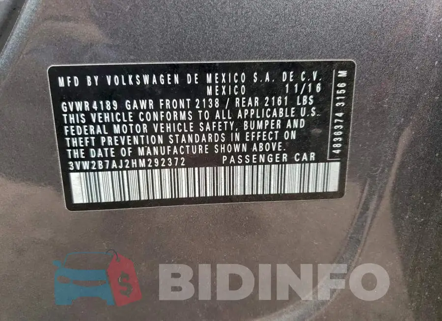 3VW2B7AJ2HM292372 Photo# 12