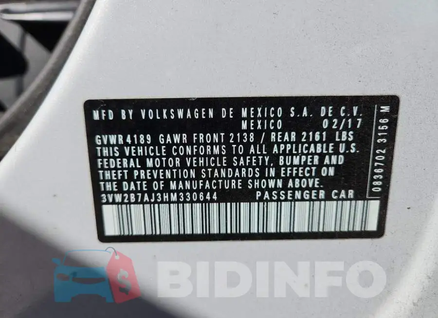 3VW2B7AJ3HM330644 Photo# 12