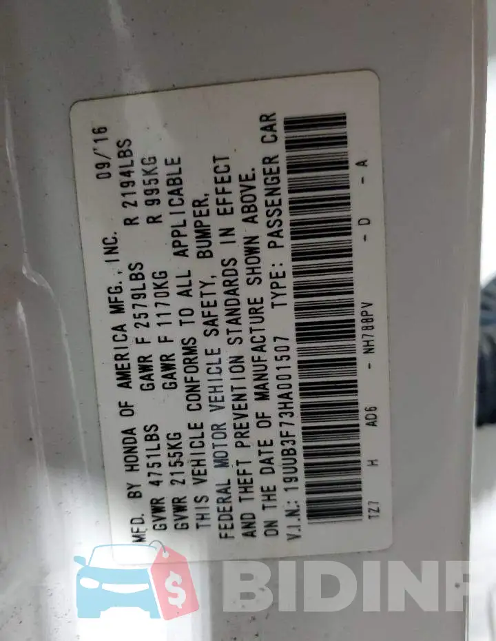 19UUB3F73HA001507 Photo# 12
