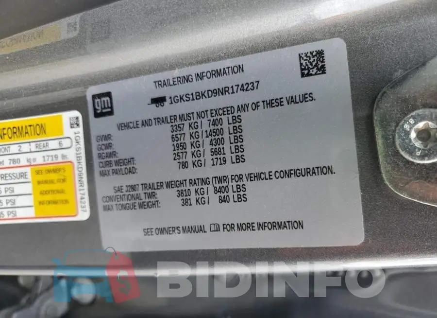 1GKS1BKD9NR174237 Photo# 13