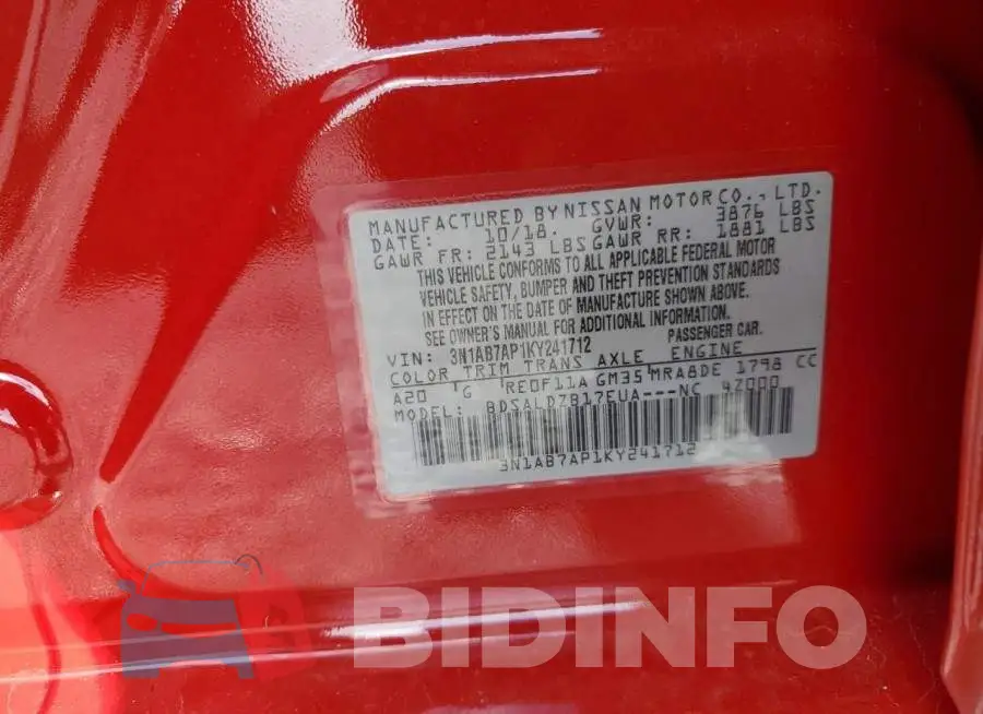 3N1AB7AP1KY241712 Photo# 12
