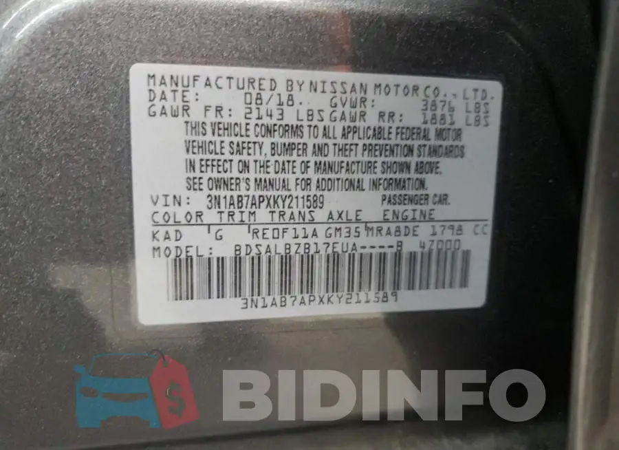 3N1AB7APXKY211589 Photo# 12