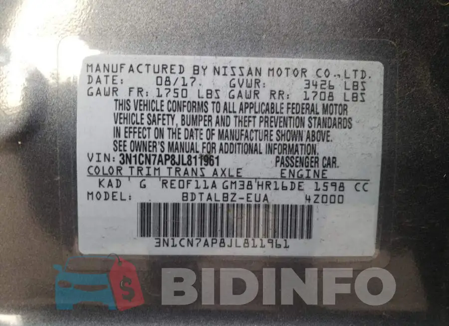 3N1CN7AP8JL811961 Photo# 12