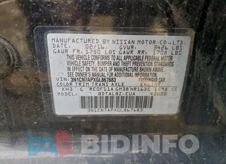 3N1CN7APXGL867683 Photo# 12