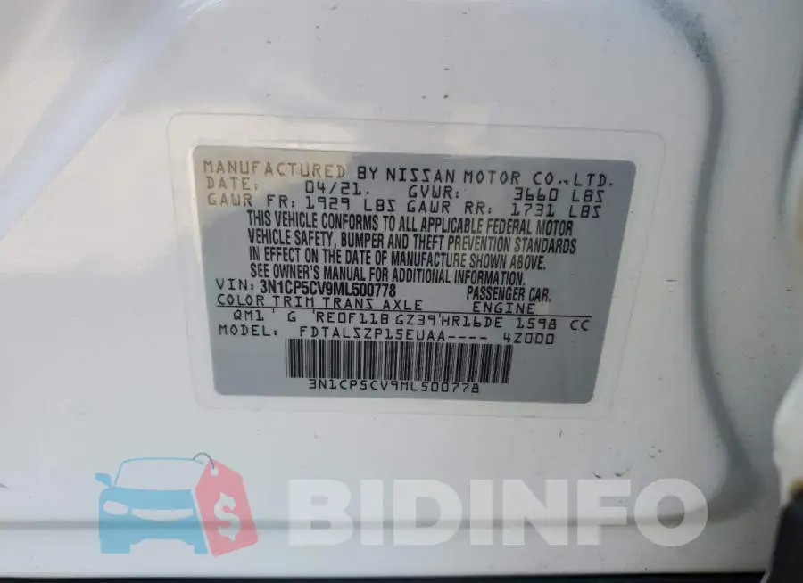 3N1CP5CV9ML500778 Photo# 13