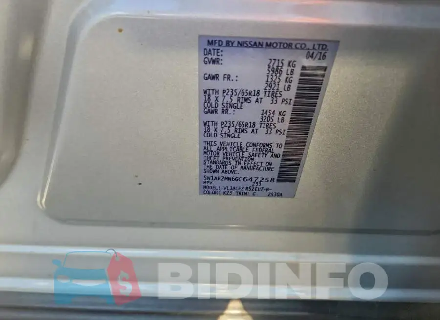 5N1AR2MN6GC647258 Photo# 14