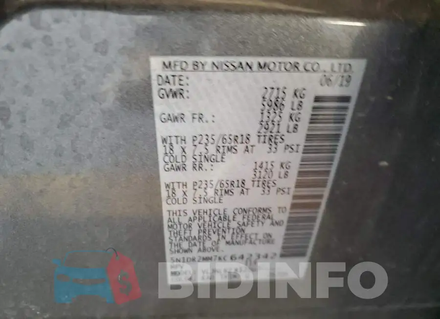 5N1DR2MM7KC642342 Photo# 13