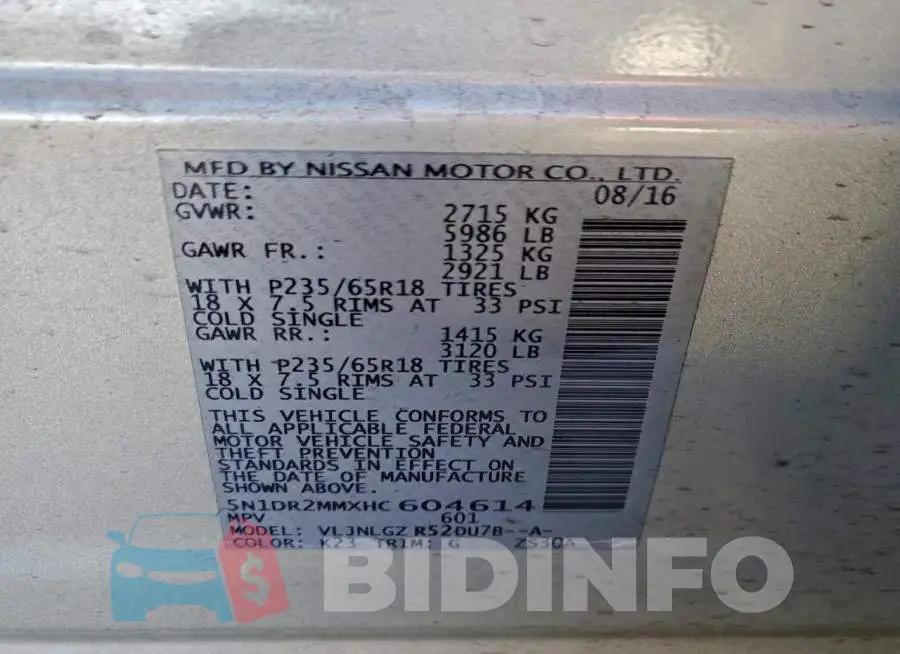 5N1DR2MMXHC604614 Photo# 13