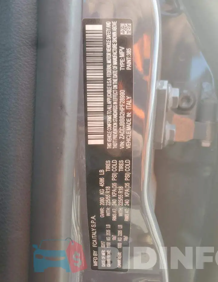 ZACCJBBB2HPF28990 Photo# 13