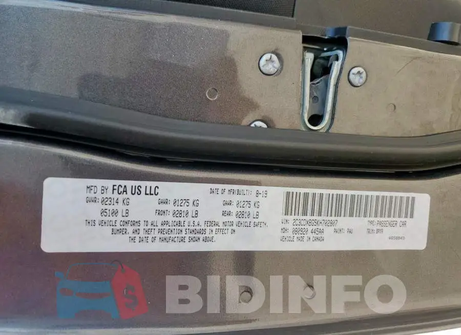 2C3CDXBG5KH702807 Photo# 12