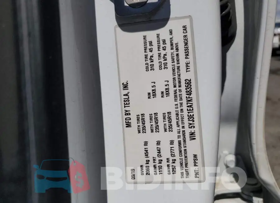 5YJ3E1EA7KF483562 Photo# 13