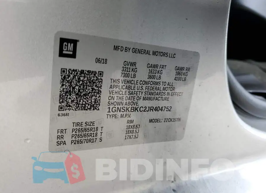 1GNSKBKC2JR404752 Photo# 12