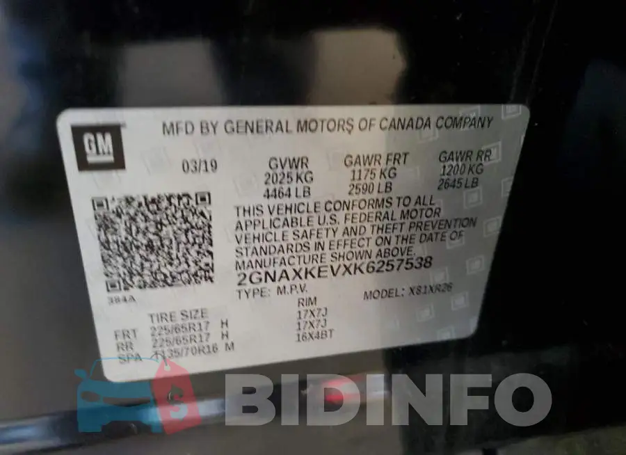2GNAXKEVXK6257538 Photo# 14