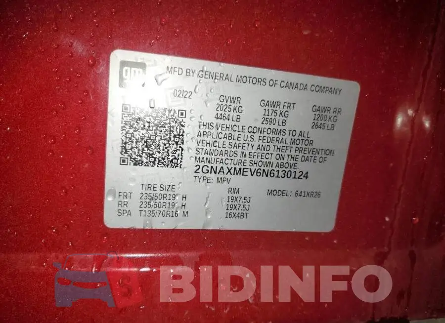 2GNAXMEV6N6130124 Photo# 13