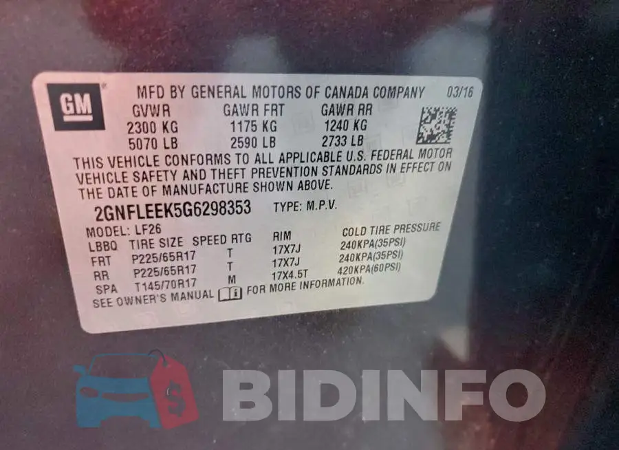 2GNFLEEK5G6298353 Photo# 13